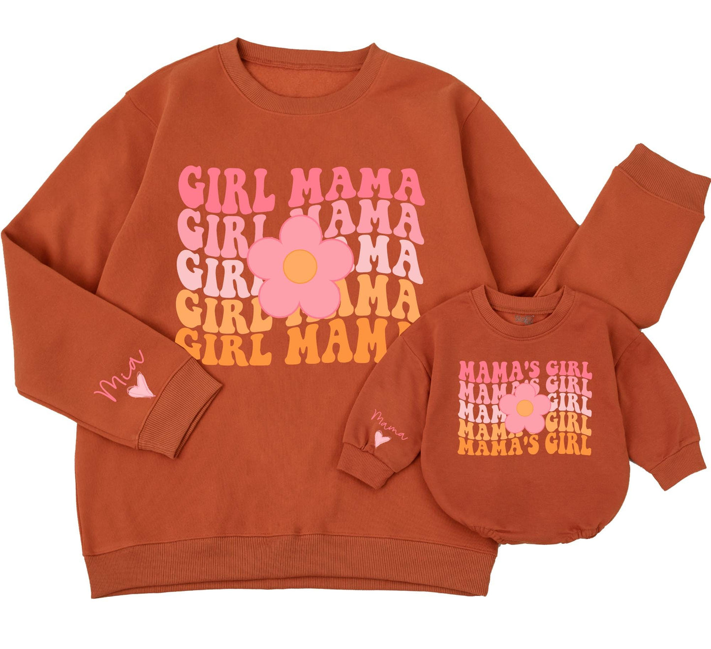 Personalized Girl Mama and Mama's Girl Sweatshirt Custom Retro Flower Mom and Baby Matching Family Outfits Vintage Daughter Kid Gift