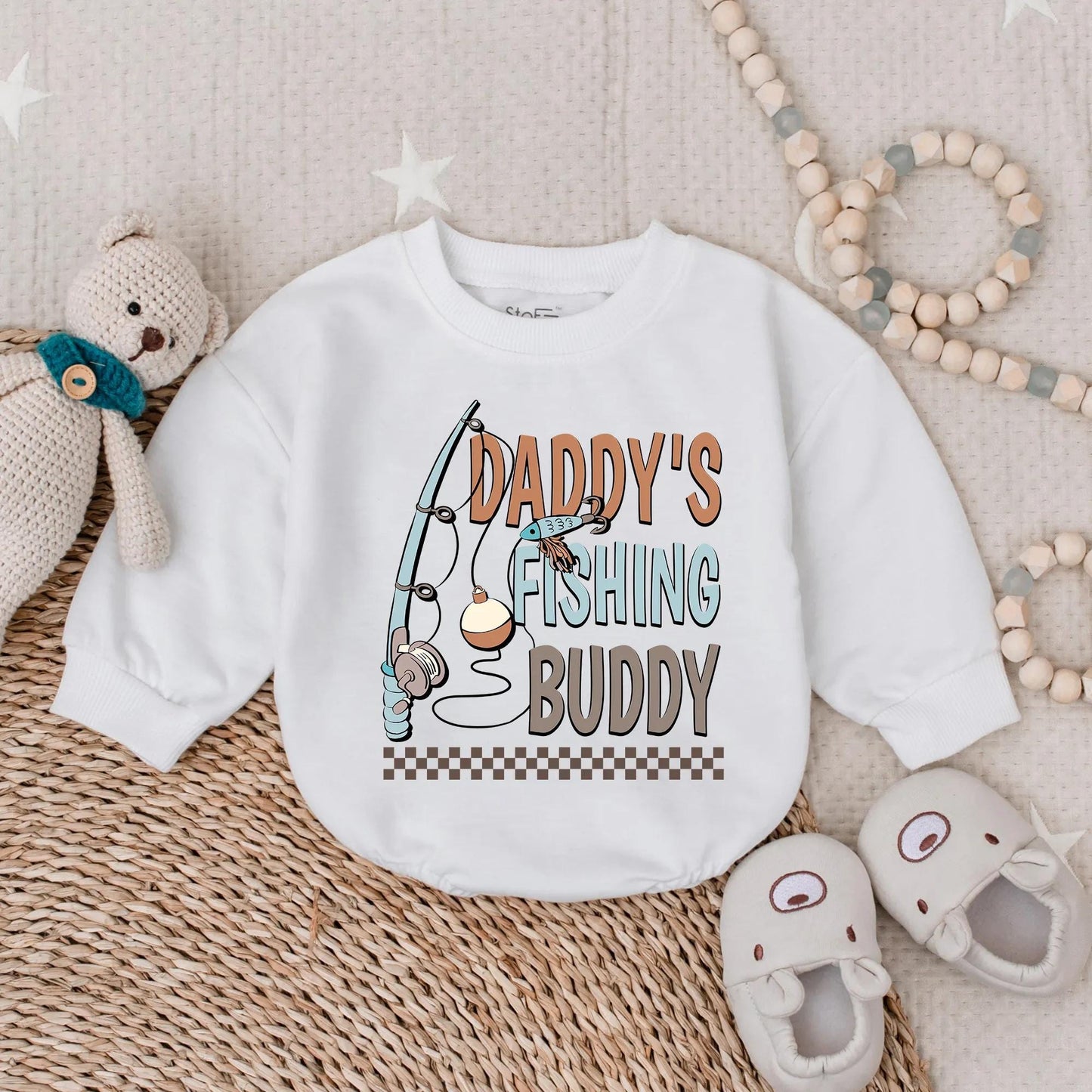 Daddy's Fishing Buddy Bubble Romper Baby Boy Outdoor Lake Day Bodysuit Father Son Matching Cute Outdoor Baby Shower Gift