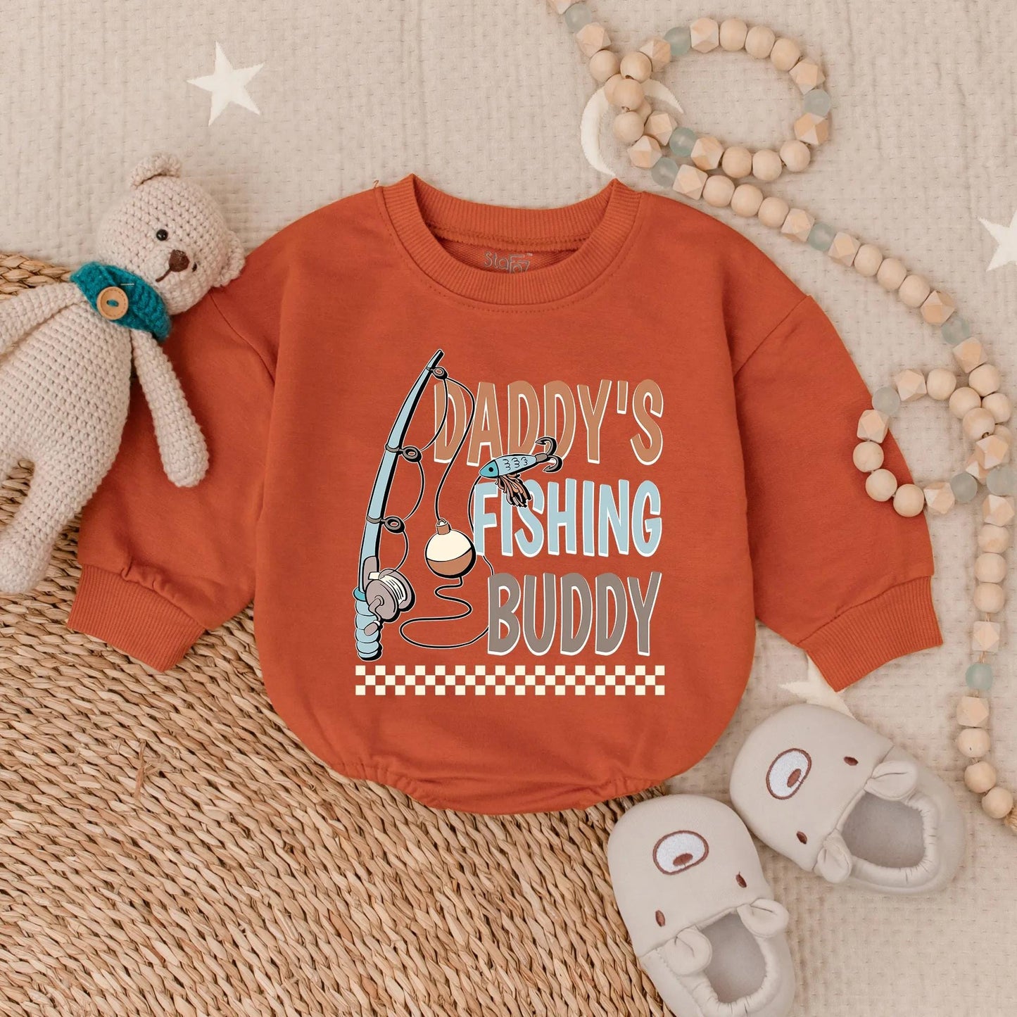 Daddy's Fishing Buddy Bubble Romper Baby Boy Outdoor Lake Day Bodysuit Father Son Matching Cute Outdoor Baby Shower Gift