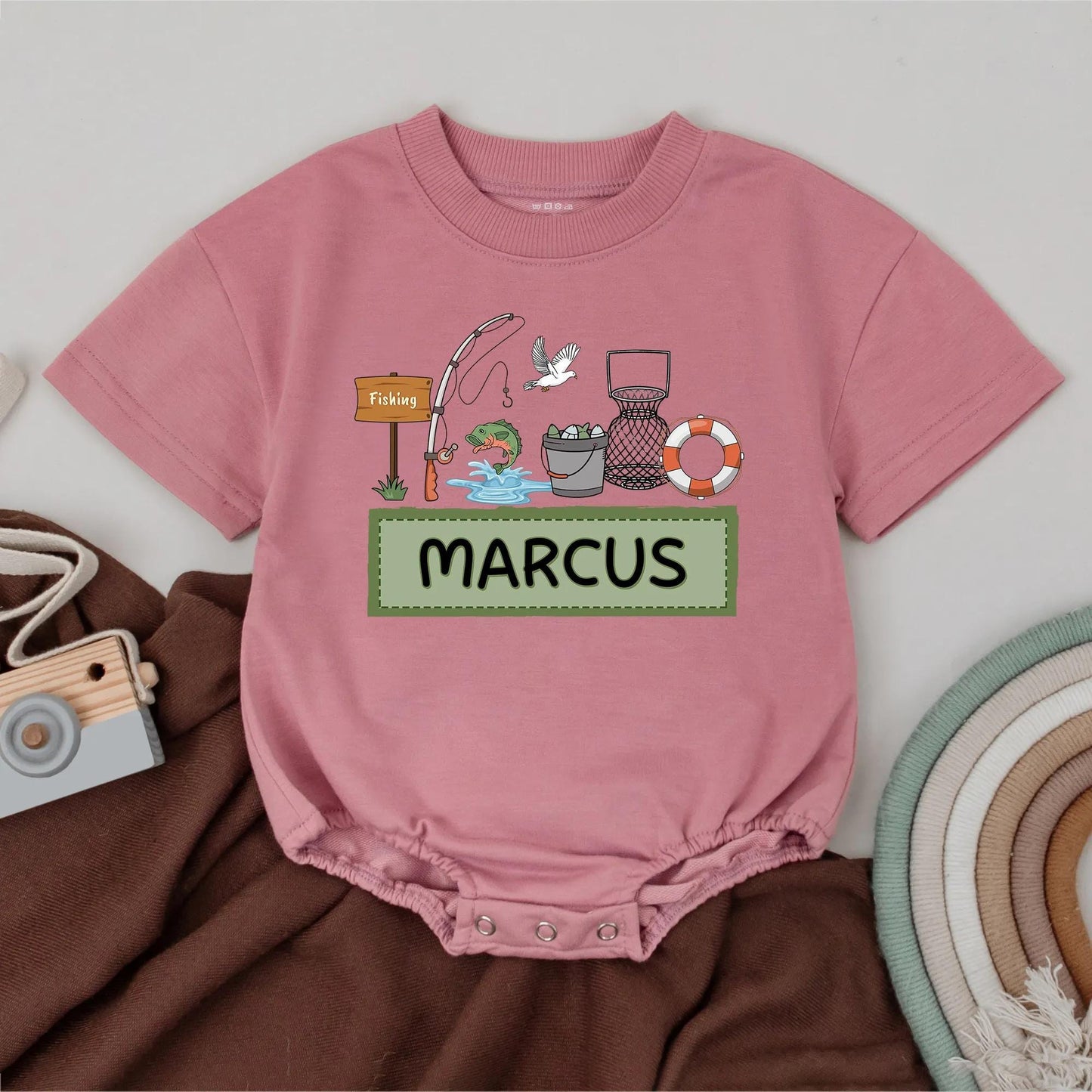 Personalized Fishing Baby Romper Custom Name Daddy and Me Outfit Baby Boy Girl Fall Outdoor Bodysuit Rustic Fisherman Camping Gift