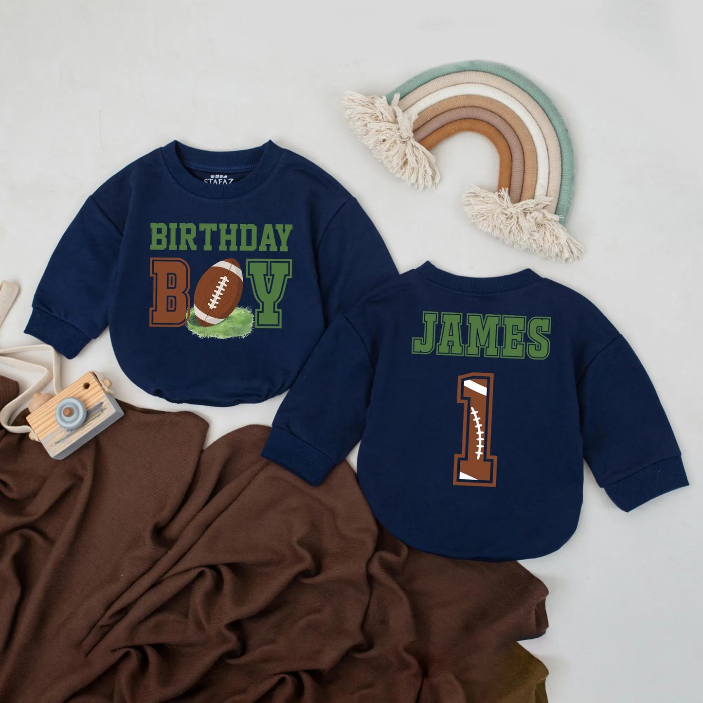 Personalized Football Baby Boy Bubble Romper 1st Birthday Outfit Game Day Sports Birthday Gift Adorable First Year Photo Prop