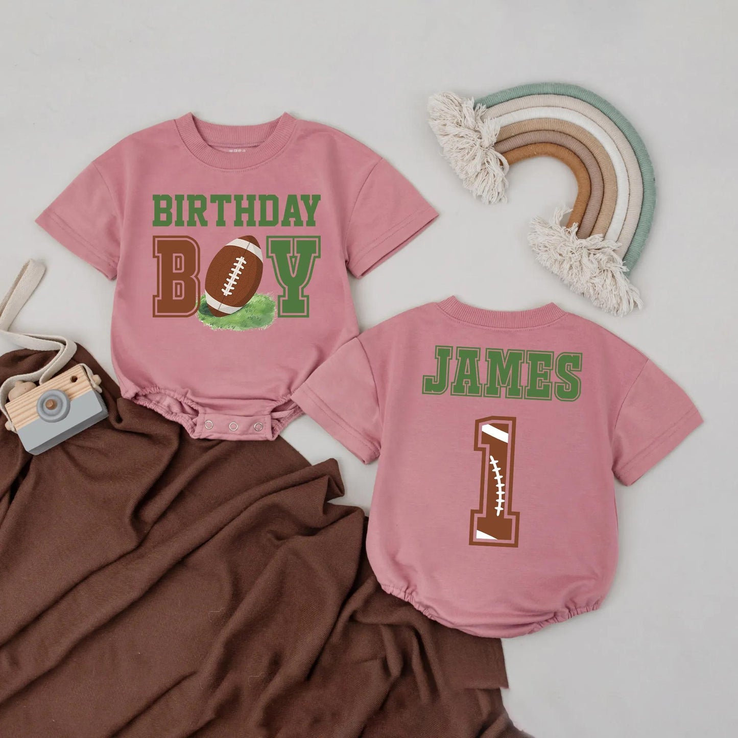 Personalized Football Baby Boy Bubble Romper 1st Birthday Outfit Game Day Sports Birthday Gift Adorable First Year Photo Prop