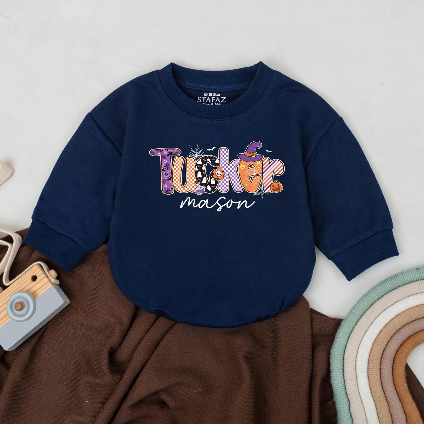 Personalized Halloween Ghost Pumpkin Baby Romper Cute Spooky Name Bodysuit for Fall Baby Clothes