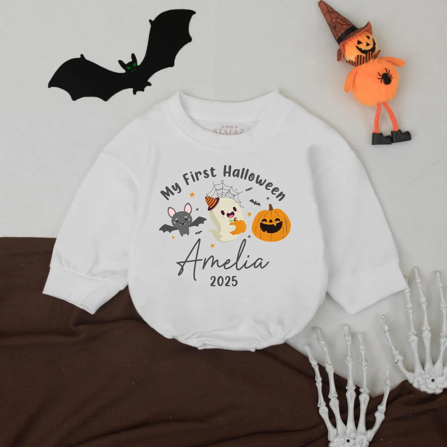 My First Halloween Baby Romper Personalized Name Ghost Pumpkin Bodysuit Cute Fall Outfit 2025 Baby Gift