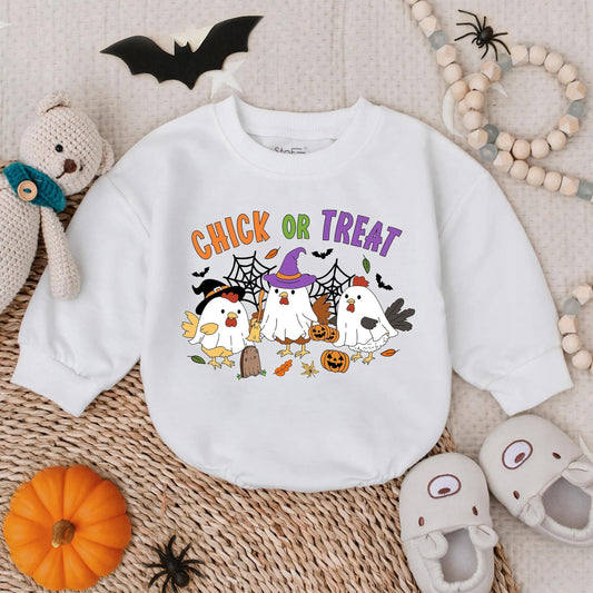 Chick or Treat Halloween Baby Romper Cute Spooky Chicken Costume Infant Toddler Fall Clothes