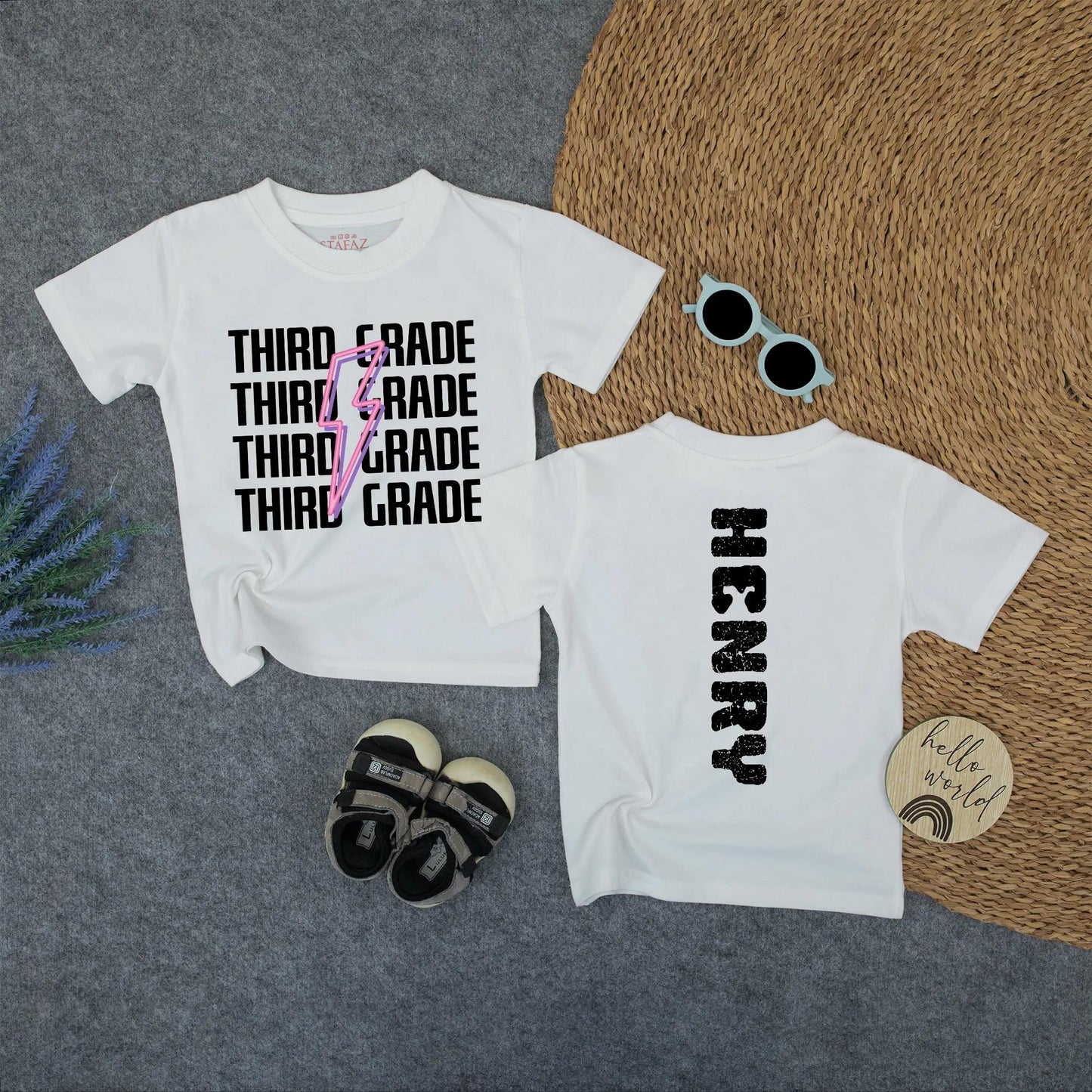 Custom Third Grade Lightning Bolt Name Shirt for Kids Back to School First Day 1st Grade Tee Cute School