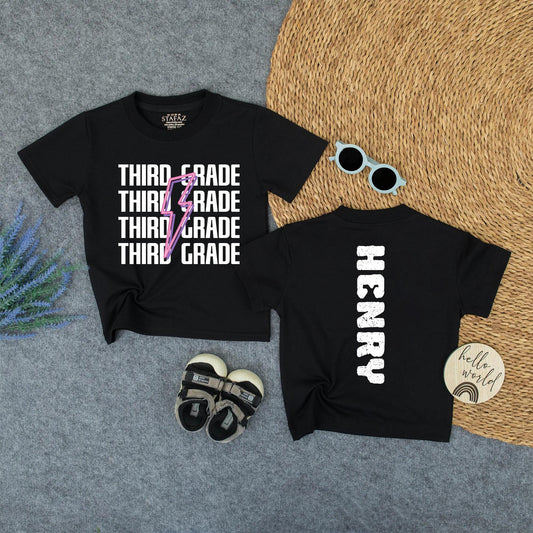 Custom Third Grade Lightning Bolt Name Shirt for Kids Back to School First Day 1st Grade Tee Cute School
