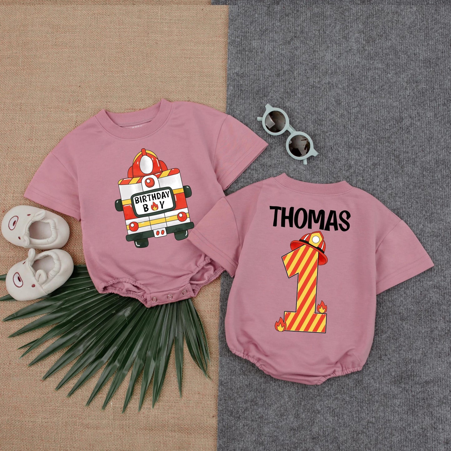 Customized Firefighter 1st Birthday Boy Romper Fire Truck Baby Bubble Outfit First Birthday Clothes Toddler Fireman Gift