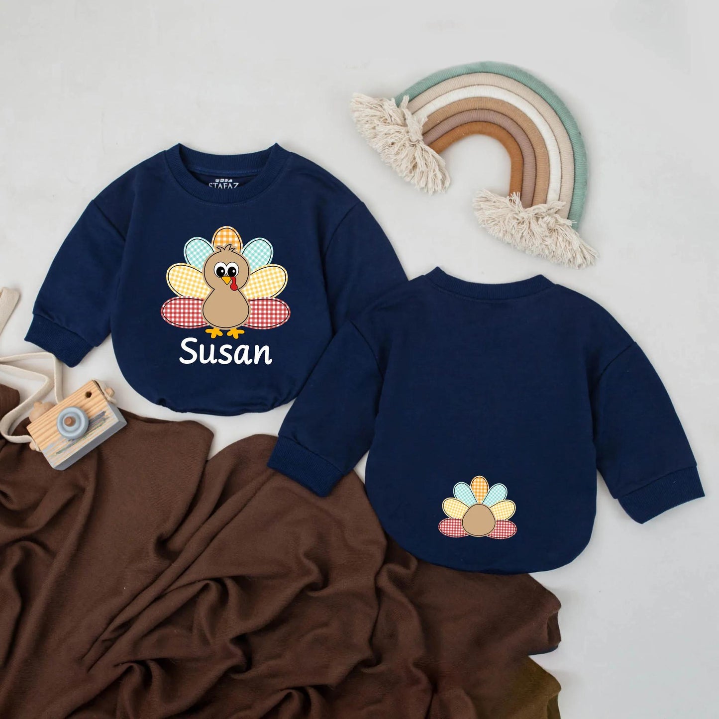 Susan Turkey Baby Romper First Thanksgiving Outfit Custom Name Bodysuit Cute Turkey Design Baby Girl Boy Thanksgiving Gift 135 chars