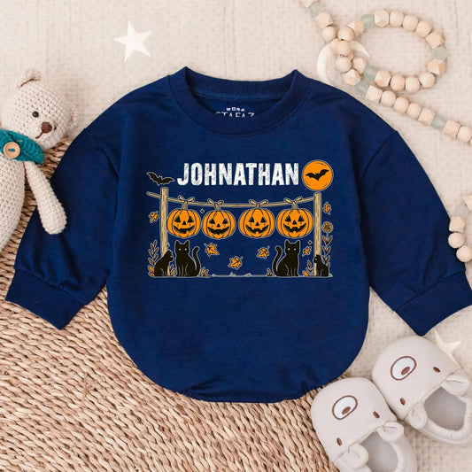 Spooky Baby Boy Bubble Romper Custom Scary Infant Halloween Costume Creepy Toddler Fall Bodysuit Outfit for October Babies