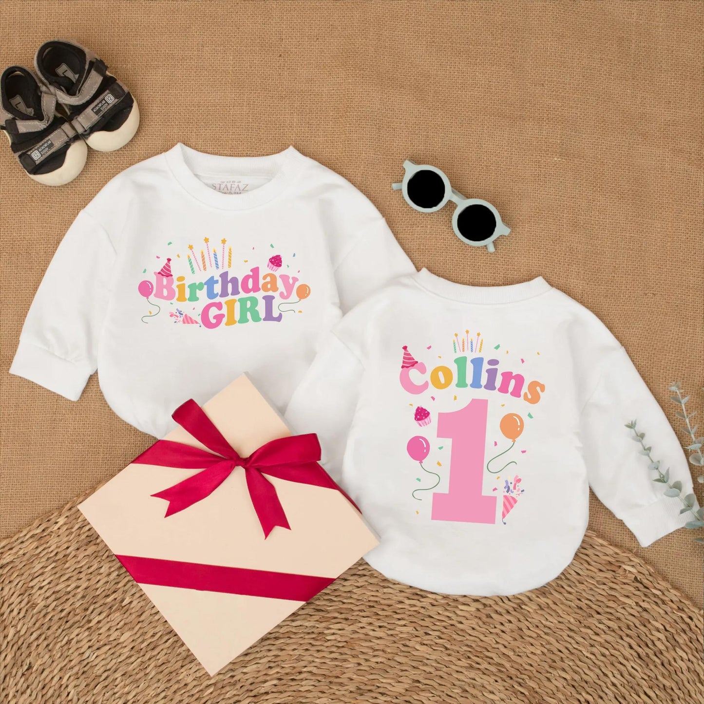 First Birthday Girl Romper Custom Name & Balloon Design, Baby Girl 1st Birthday Outfit, Bubble Romper, Cake Smash Photo Prop