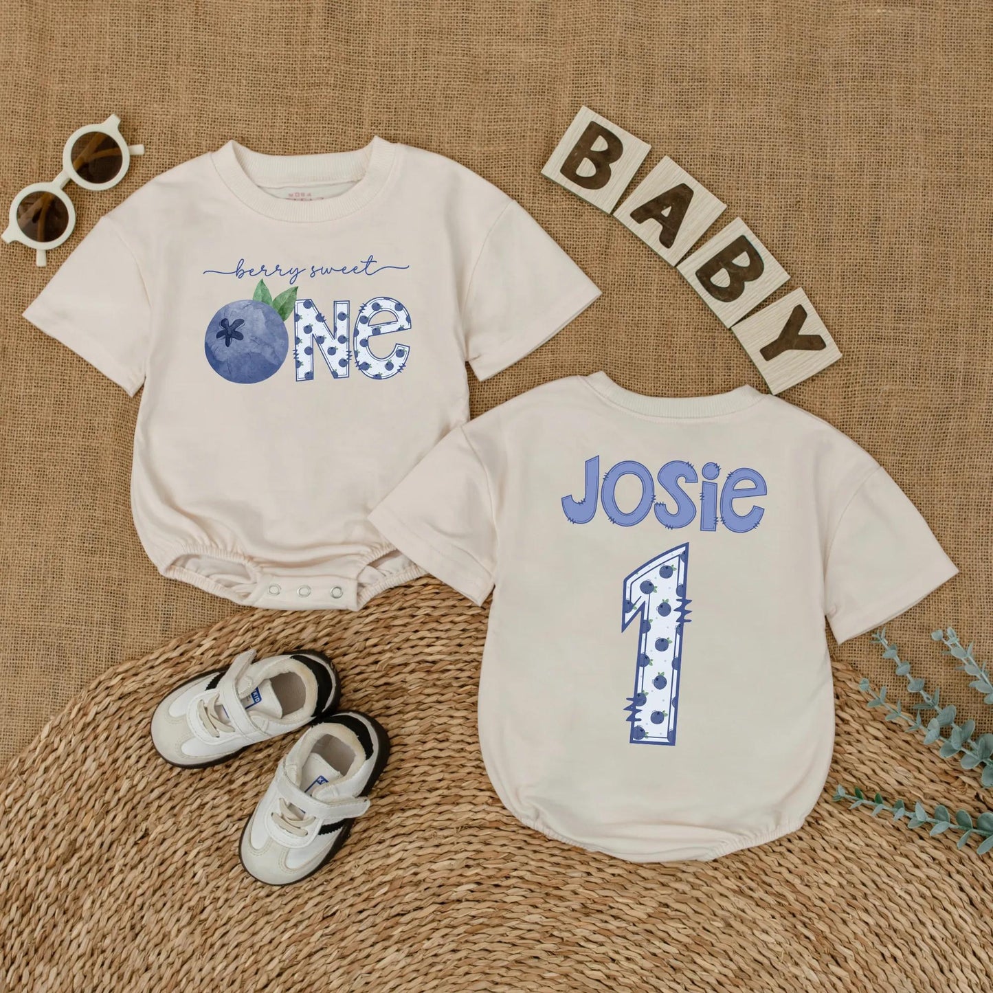Personalized Sweet One Blueberry Baby Girl First Birthday Romper Outfit for Cake Smash Summer Party Bodysuit Gift