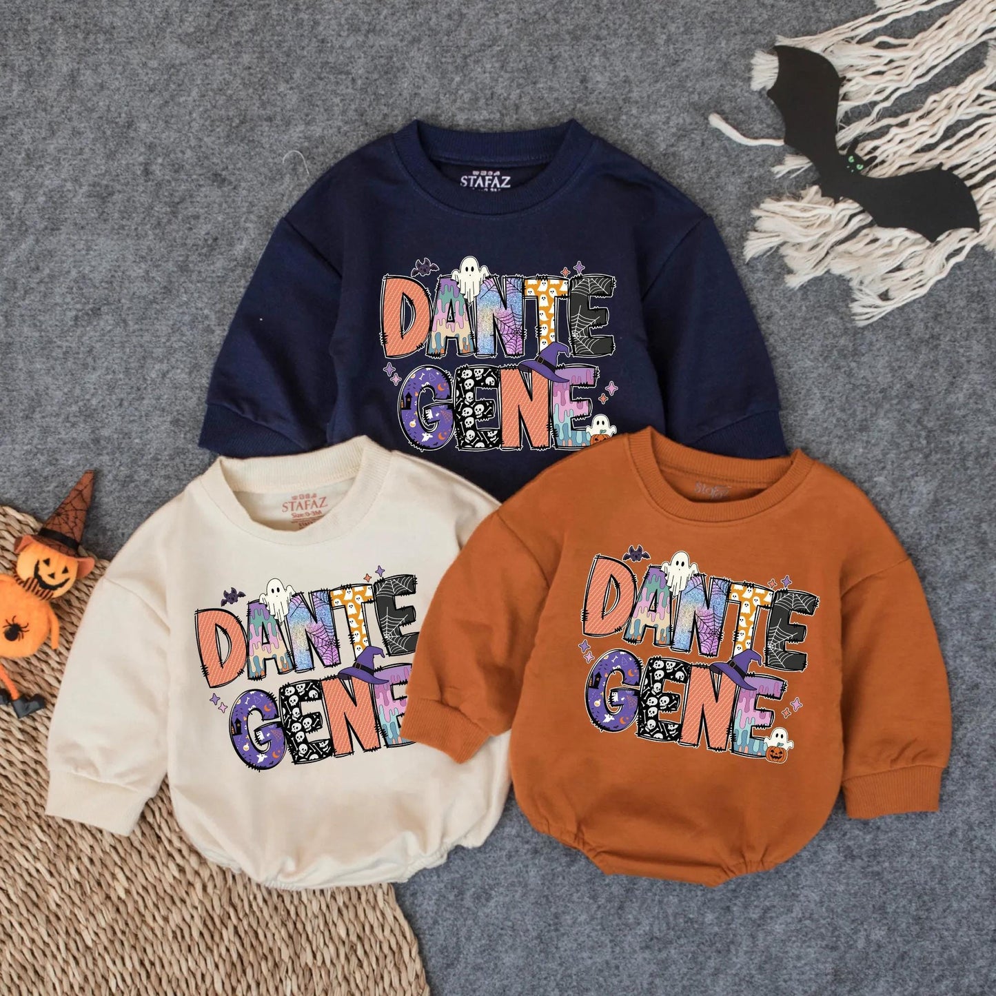 Personalized Baby Name Halloween Romper First Halloween Bodysuit Custom Retro Baby Outfit Gift Boy Girl