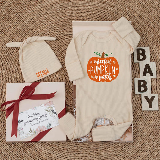 Sweetest Pumpkin in the Patch Baby Bodysuit Custom Newborn Romper Fall Thanksgiving Outfit Cute Autumn Baby Shower Gift for First Holiday