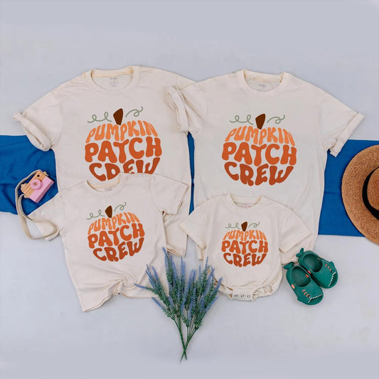 Matching Family Pumpkin Patch Crew Shirts Retro Vintage Fall Design Orange Brown Green Vines for Kids Toddler Little Pumpkin Autumn Holiday Gift