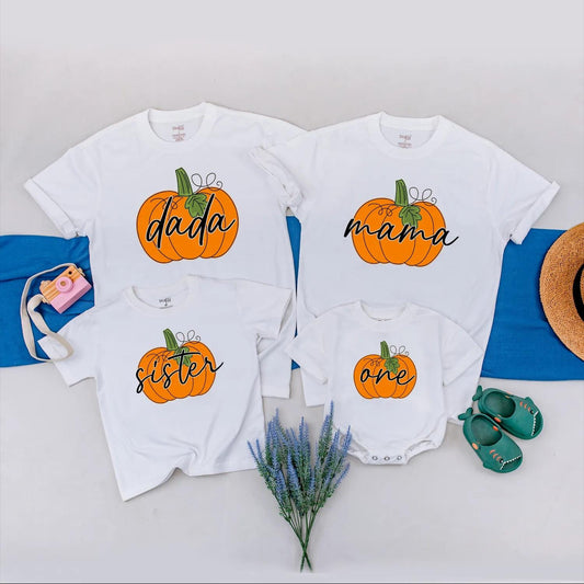 Little Pumpkin is One Fall Birthday Shirt Cute Orange Pumpkin Design for Baby's 1st Birthday Outfit Family Matching Gift