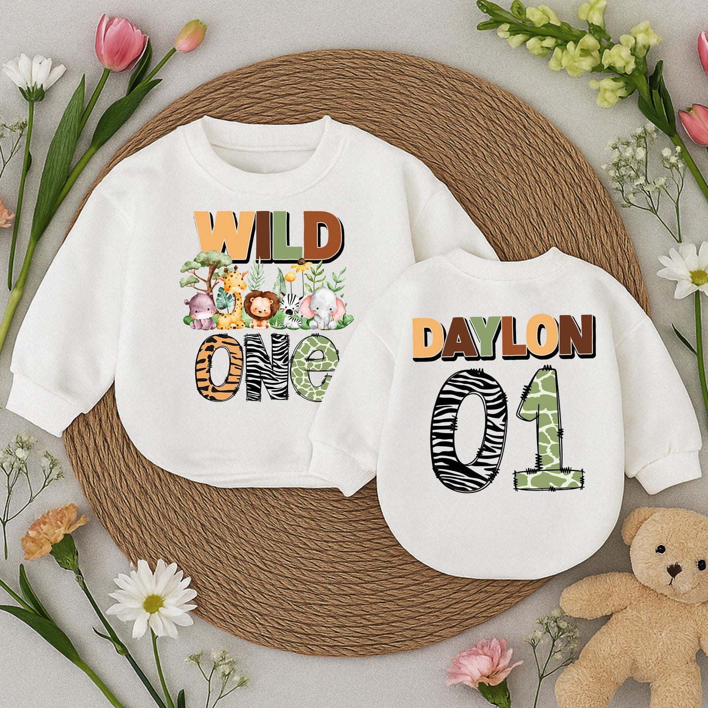 Wild One Safari Birthday Romper Personalized Daylon 01 Jungle Animals Baby Toddler Outfit First Birthday Boy Girl Gift
