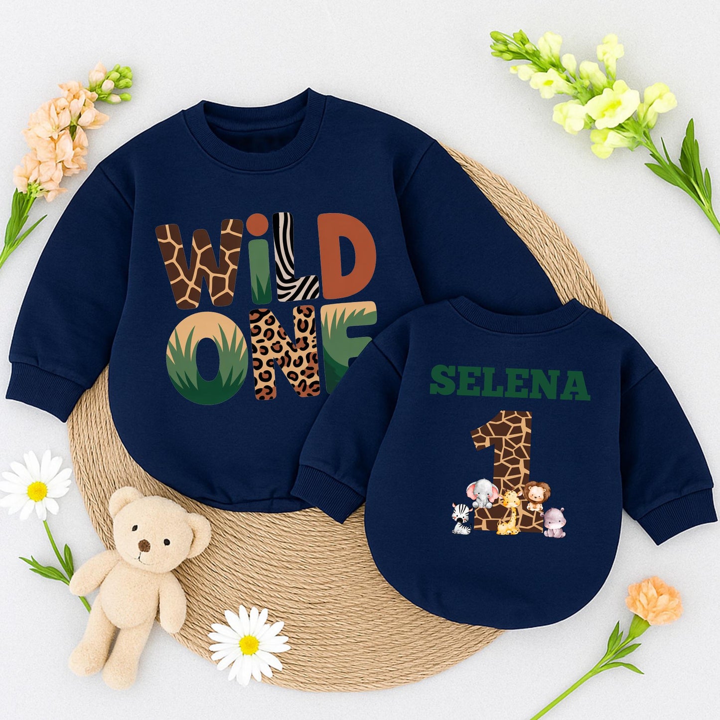 Custom Wild One Safari Birthday Outfit Baby Boy "SELENA" Giraffe Print First Birthday Bash Celebration Gift
