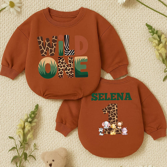 Custom Wild One Safari Birthday Outfit Baby Boy "SELENA" Giraffe Print First Birthday Bash Celebration Gift