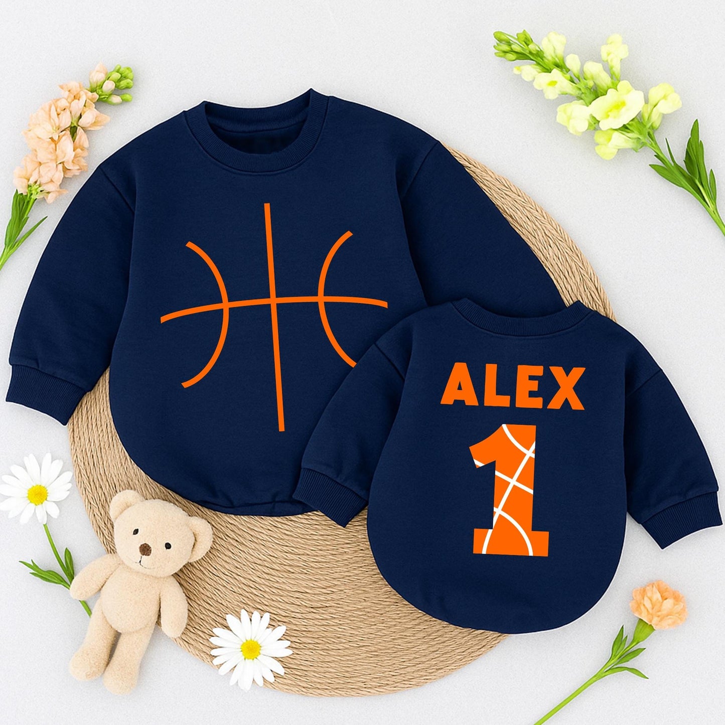 Personalized Basketball Baby Romper Orange Custom Name and Number Game Day Bodysuit for Baby Boy Perfect Basketball Gift