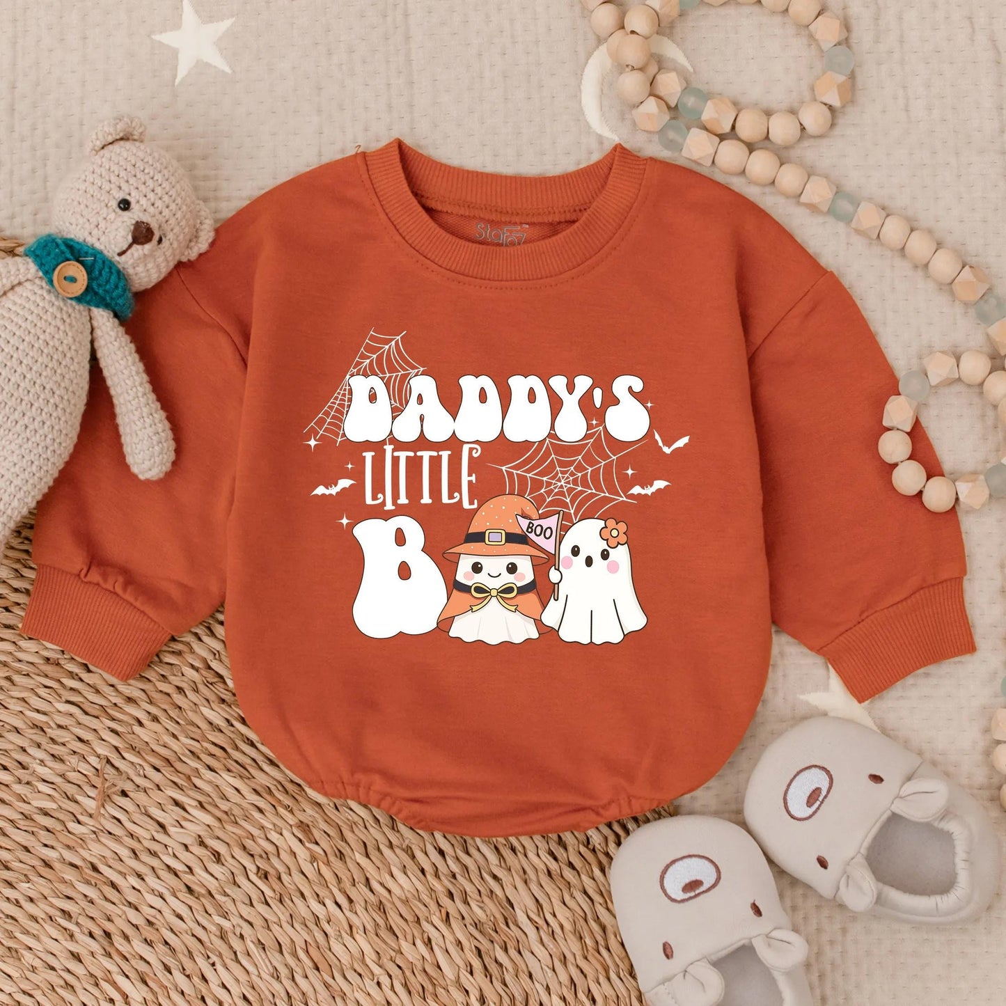 Daddy's Little Boo Bubble Romper Retro Bodysuit Spooky Babe Halloween Outfit Infant First Halloween Ghost Design Comfortable Cotton
