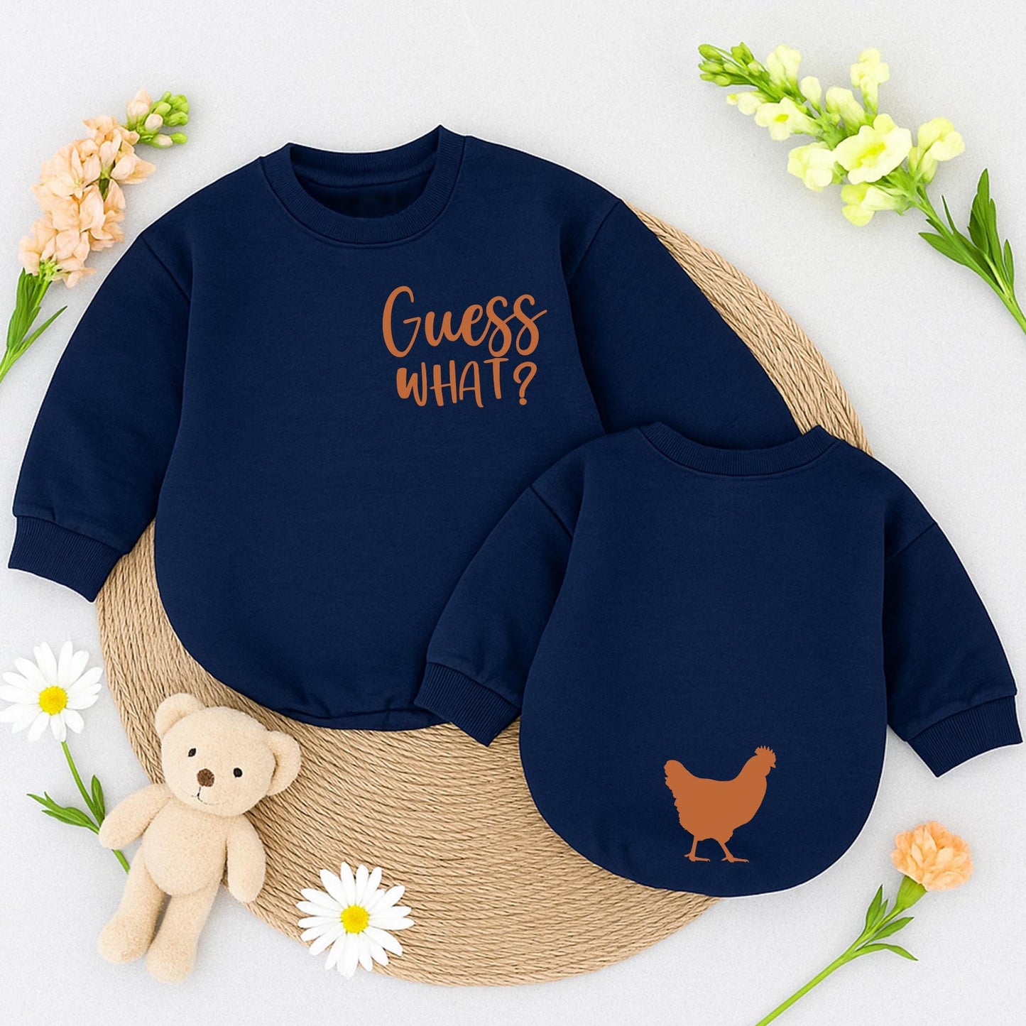 Guess What Chicken Butt Baby Romper Funny Double Sided Bodysuit Gender Neutral Baby Shower Gift Cute Newborn Outfit White Text