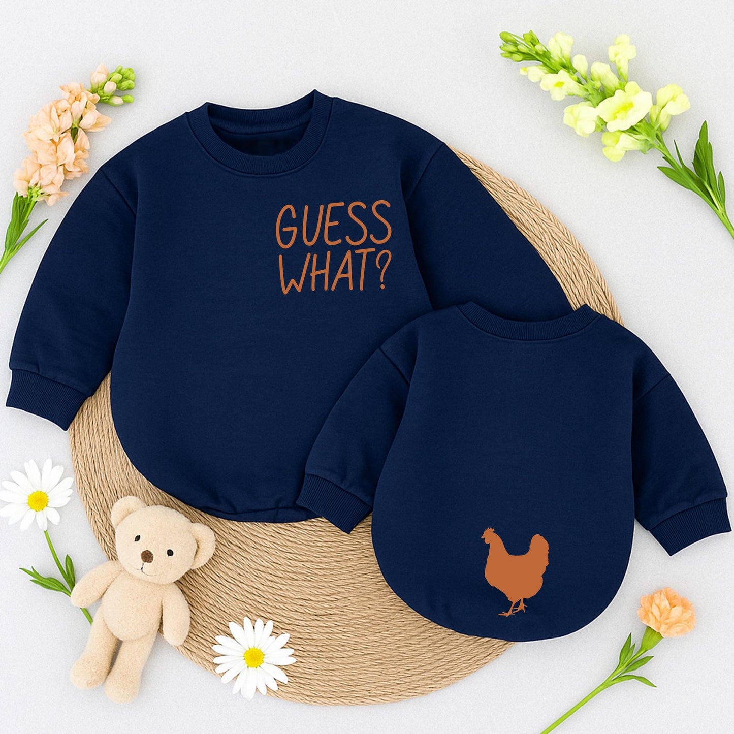 Guess What Chicken Butt Baby Romper Funny Baby Bodysuit White Chicken Silhouette Gender Neutral Outfit Cute Baby Shower Gift Double Sided