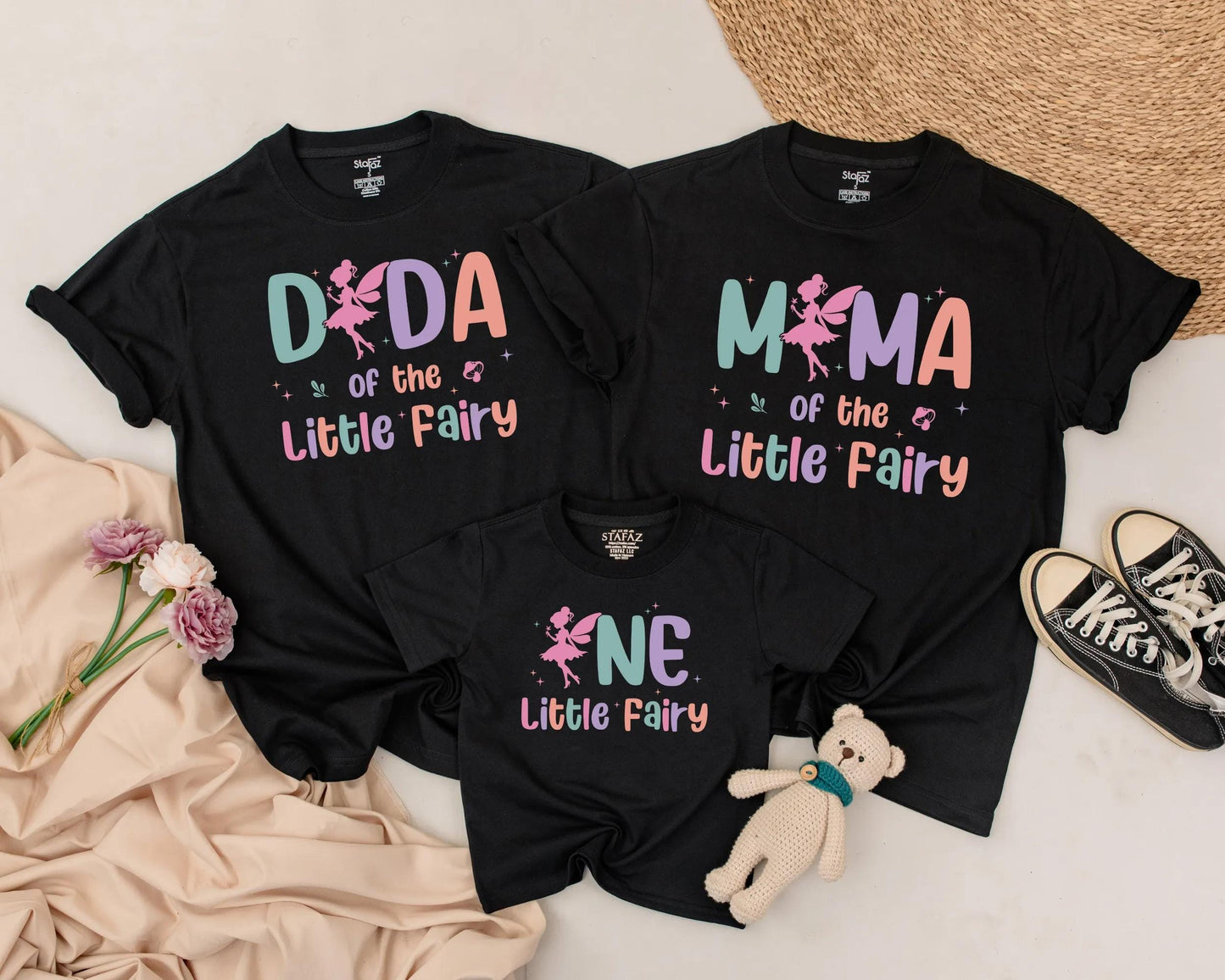 One Little Fairy Matching Family Shirts First Birthday Celebration Outfits for Mommy and Me Dad Baby Girl Comfortable Tees