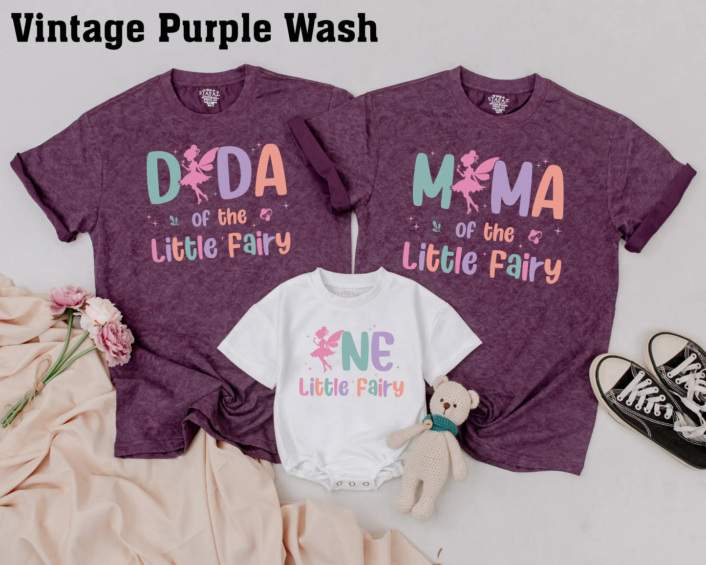 One Little Fairy Matching Family Shirts First Birthday Celebration Outfits for Mommy and Me Dad Baby Girl Comfortable Tees