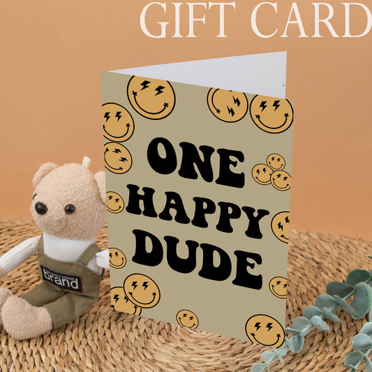 One Happy Dude 1st Birthday Matching Family Sweatshirt Set Smiley Face Party Outfit Tan Lightning Bolt Eyes First Birthday Bodysuit Mom Dad Gift (2 Sided)