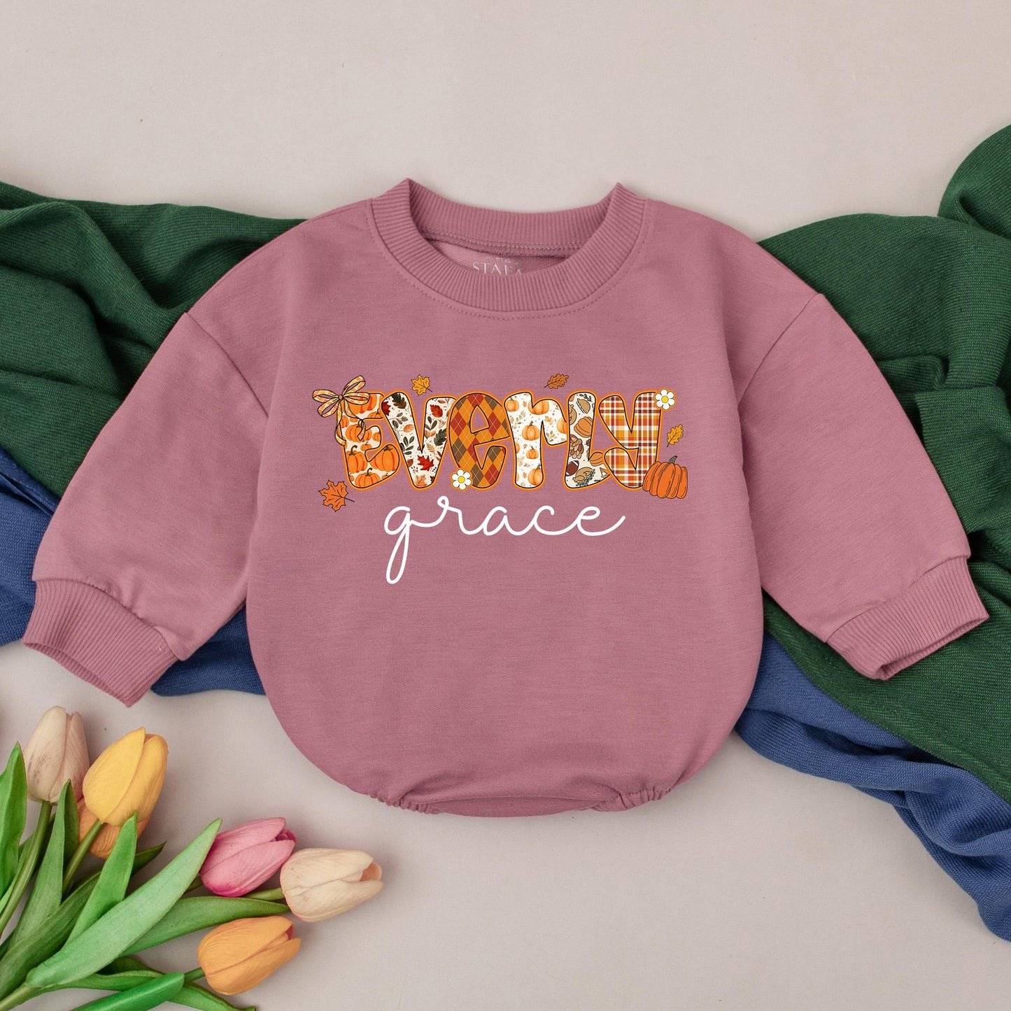 Personalized Thankful Pumpkin Baby Romper, Fall Baby Girl Outfit, Custom Name Thanksgiving Bodysuit, Baby Shower Gift, Autumn Gift (139 chars)