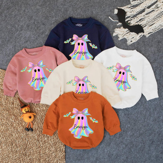 Customized Iridescent Boo Baby Romper First Halloween Outfit Oversized Infant Bodysuit Spooky Season Baby Halloween Gift