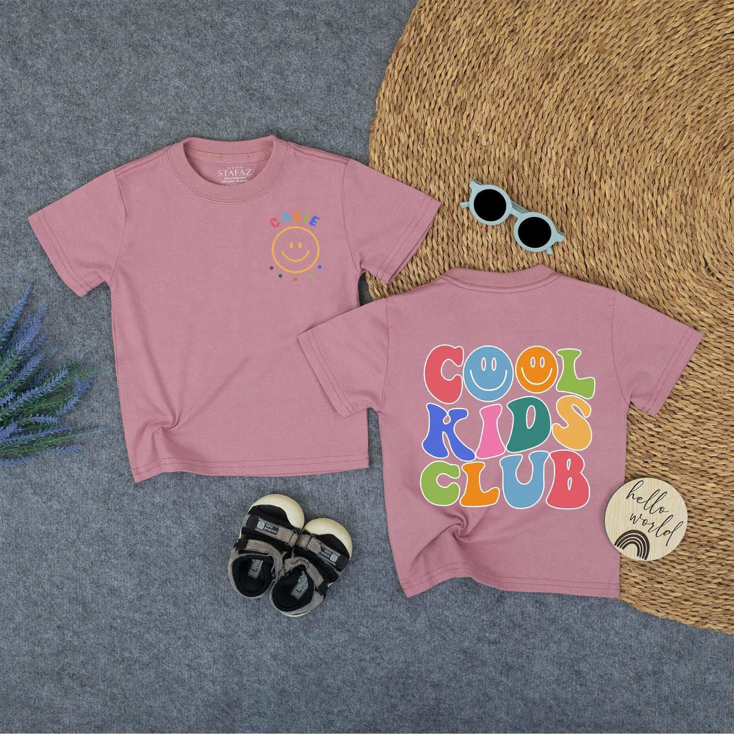 Retro Cool Kids Club Tee Personalized Calie Smiley Dot Shirt for Toddlers Fun Back to School Colorful Matching Family Outfit