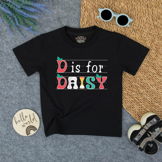 Custom Kids Name School Shirt - Back to School Tee for Toddlers & Kindergarteners with Name, Alphabet Design Cotton