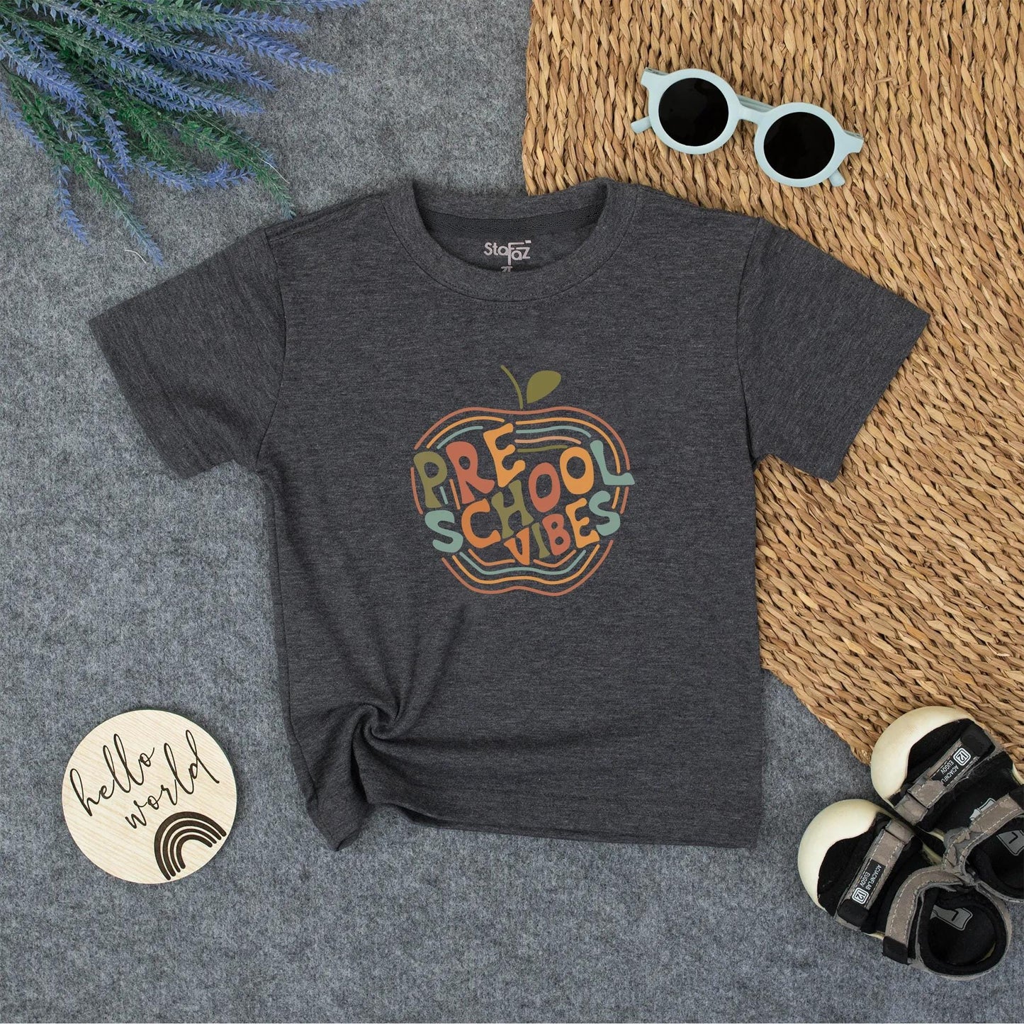 Retro Preschool Vibes Toddler Shirt - Back to School Apple Tee with Wavy Lines - Cute & Comfy for Little Learners (132 characters)