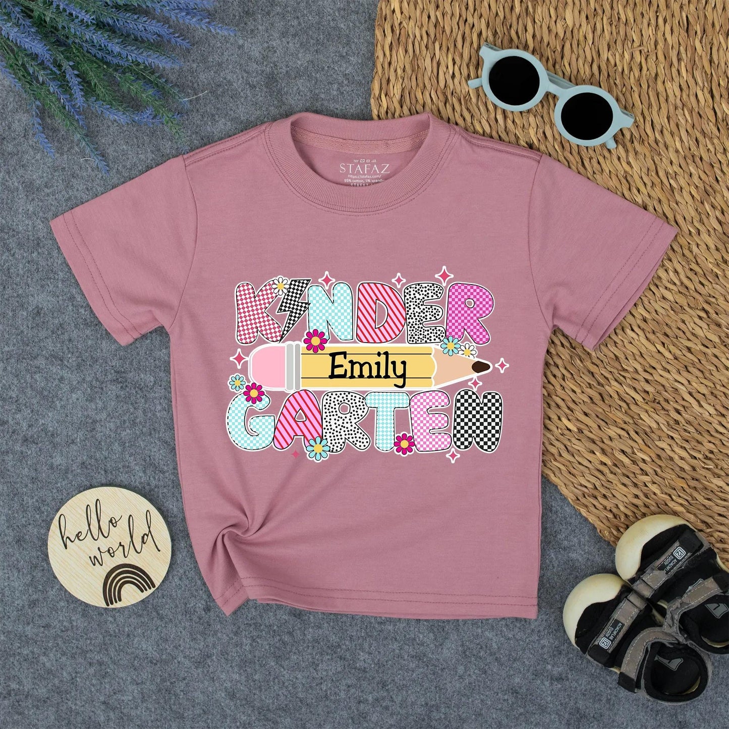 Kindergarten Girl's Custom Name Shirt - Back to School Tee with Whimsical Design - Emily's First Day Gift