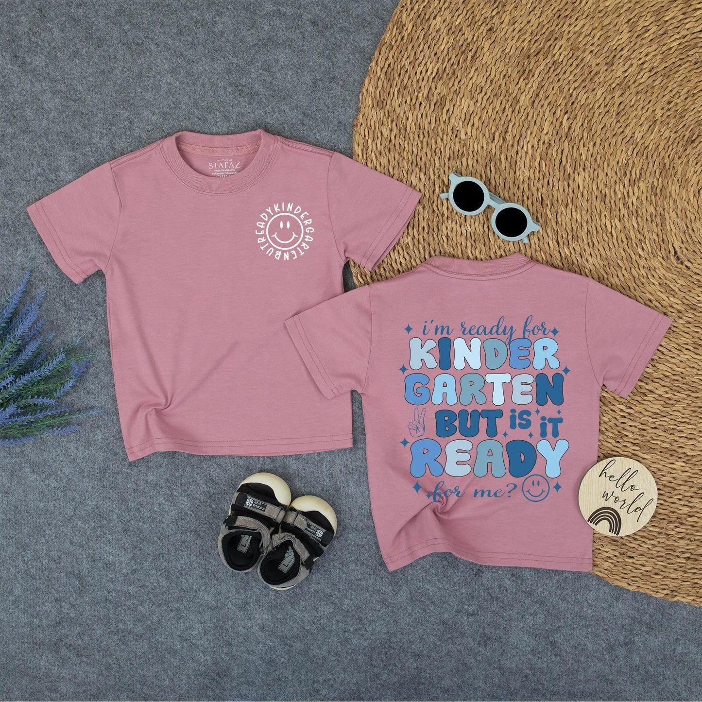 Kindergarten Ready Peace Sign Retro First Day of School Tee Funny Toddler Back to School Outfit