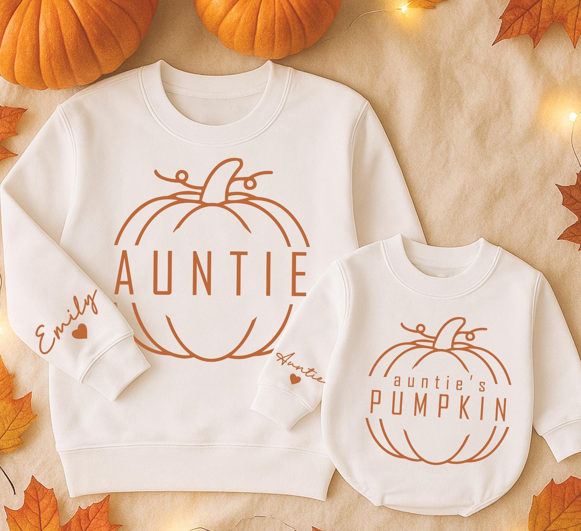 Auntie & Auntie's Pumpkin Matching Family Sweatshirts Cozy Fall Season Vibes for Niece and Me Autumn Gift