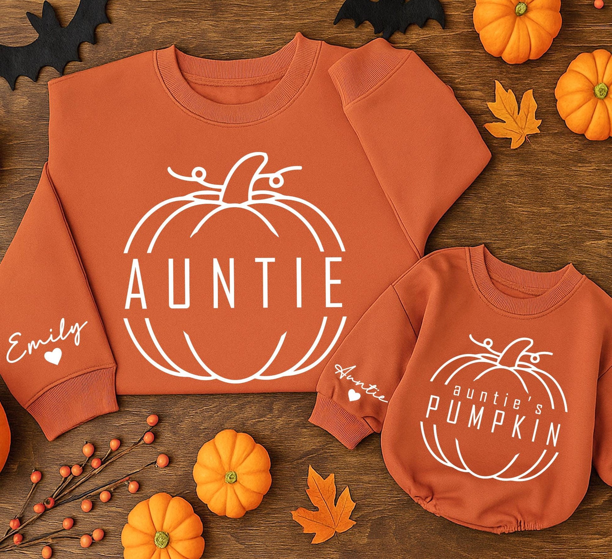 Auntie & Auntie's Pumpkin Matching Family Sweatshirts Cozy Fall Season Vibes for Niece and Me Autumn Gift