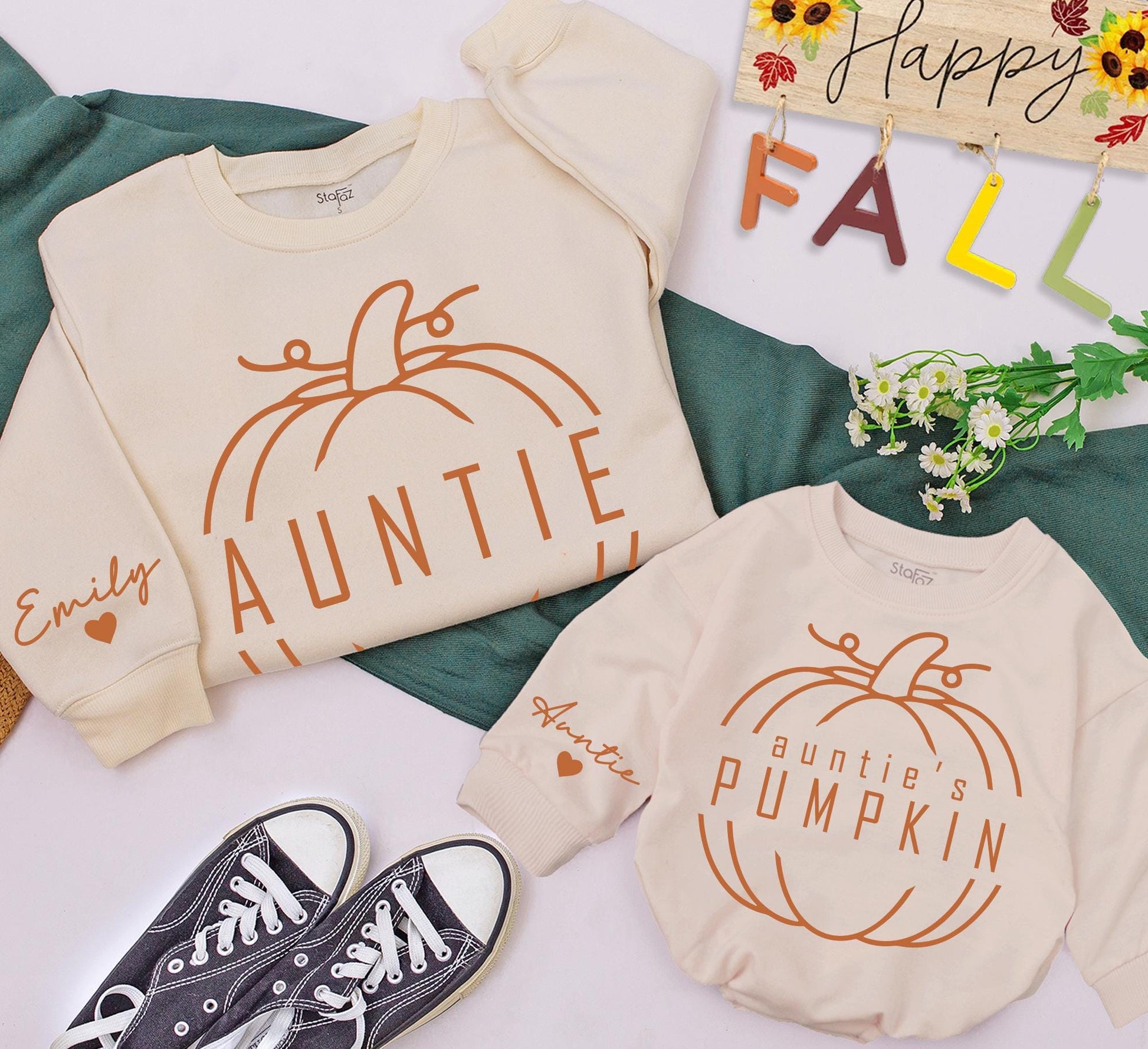 Auntie & Auntie's Pumpkin Matching Family Sweatshirts Cozy Fall Season Vibes for Niece and Me Autumn Gift
