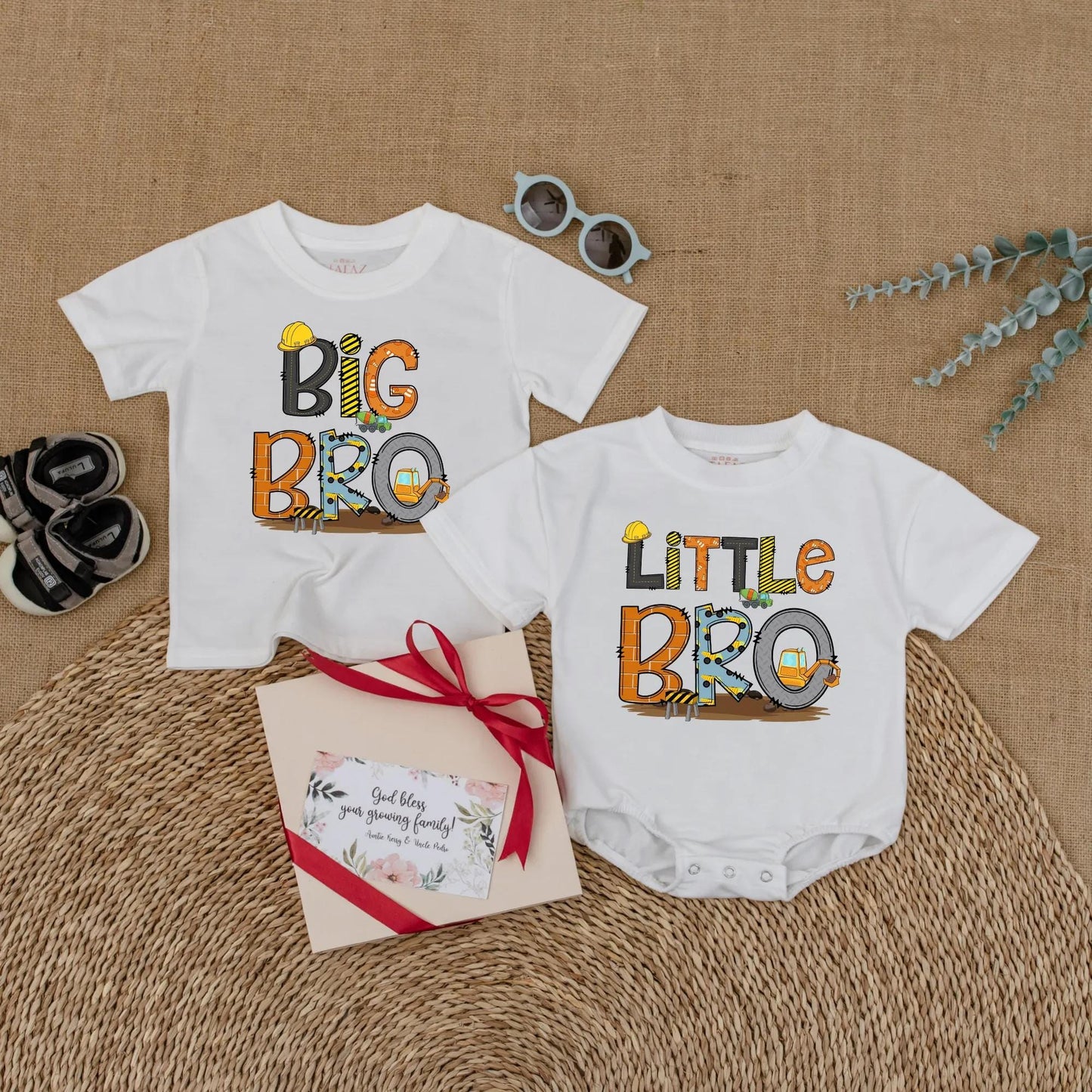 Big Brother Little Brother Construction Matching Shirts Reveal Outfits Toddler Boy Baby Announcement Clothes