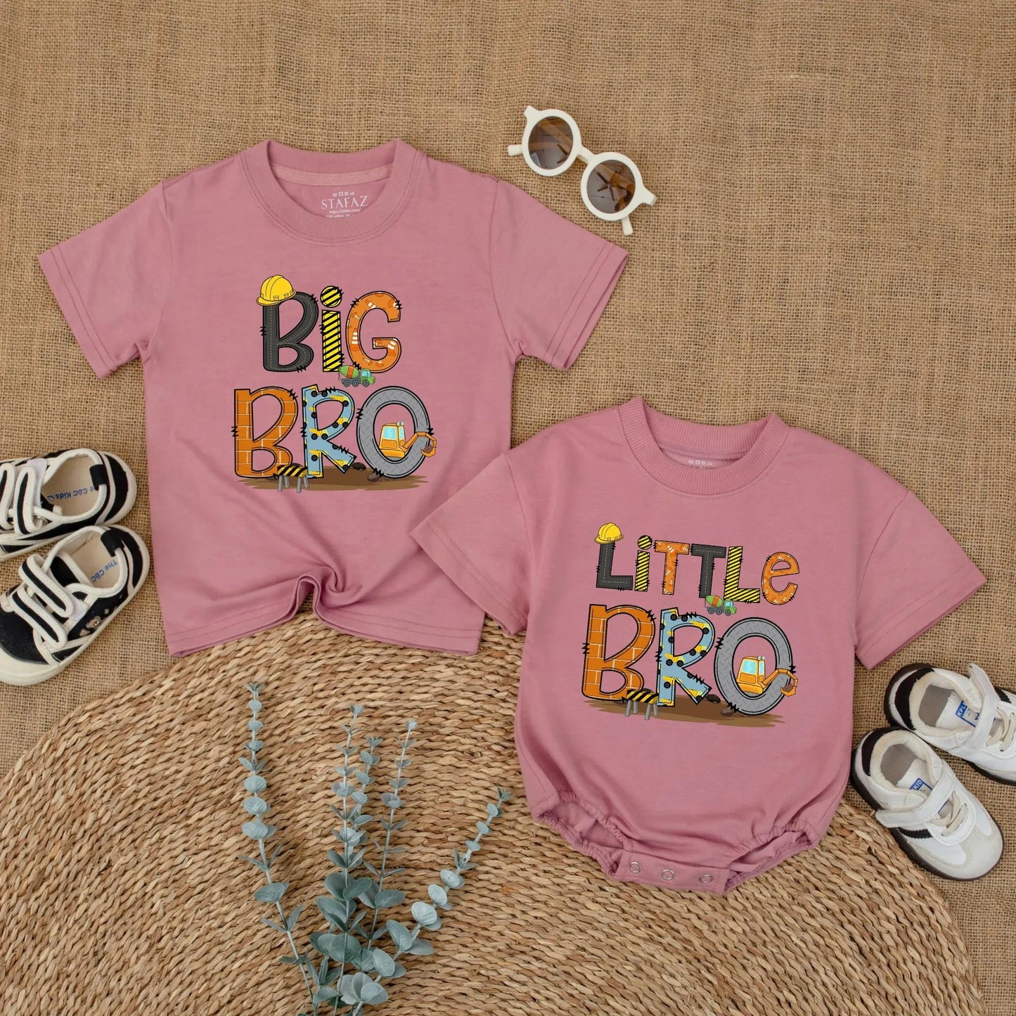 Big Brother Little Brother Construction Matching Shirts Reveal Outfits Toddler Boy Baby Announcement Clothes