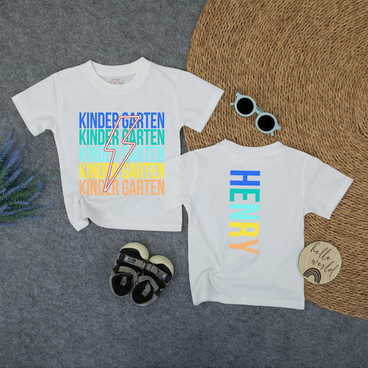 Rainbow Lightning Kindergarten T-Shirt Custom Henry Name Back to School Tee for Boys First Day Preschool Kids