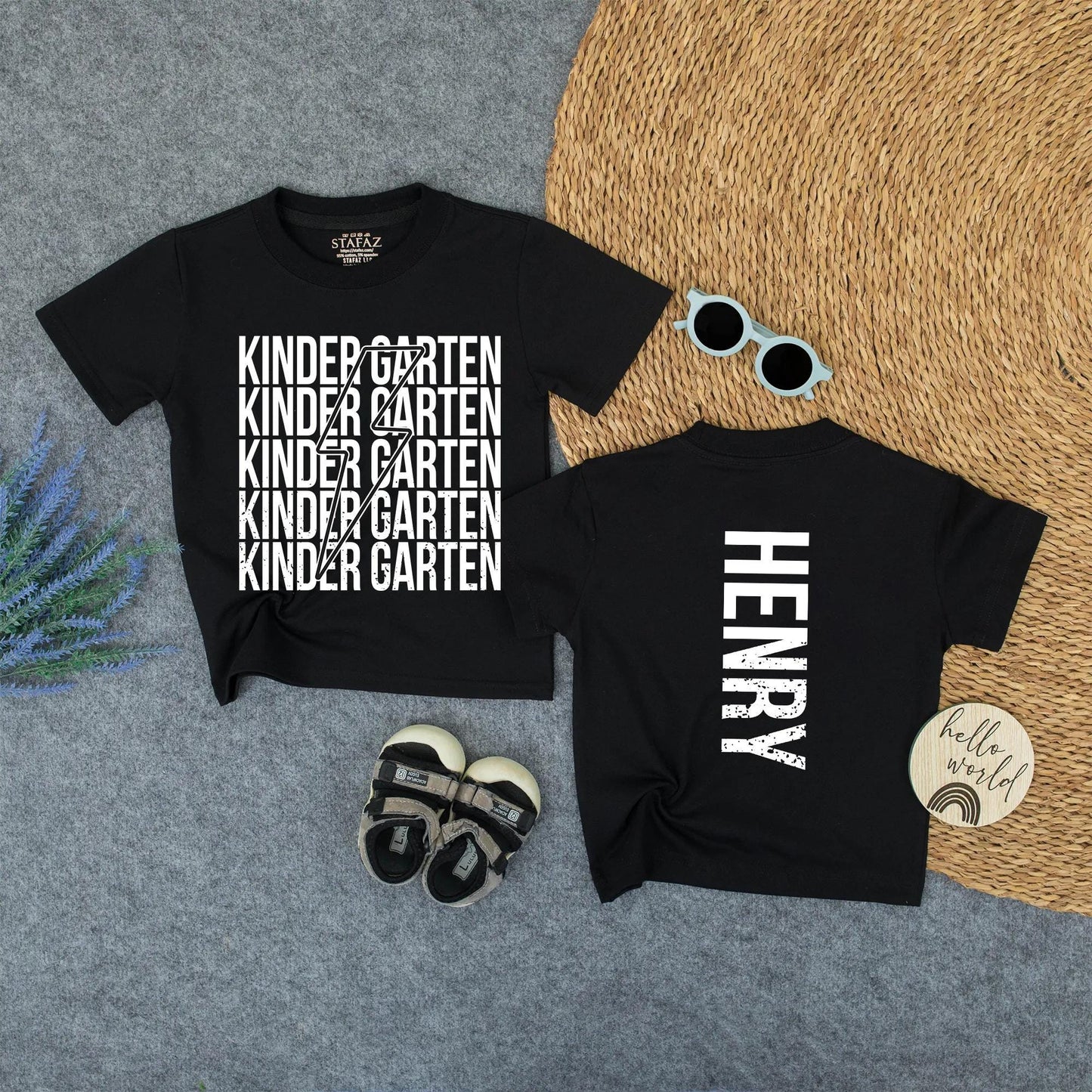 Rainbow Lightning Kindergarten T-Shirt Custom Henry Name Back to School Tee for Boys First Day Preschool Kids
