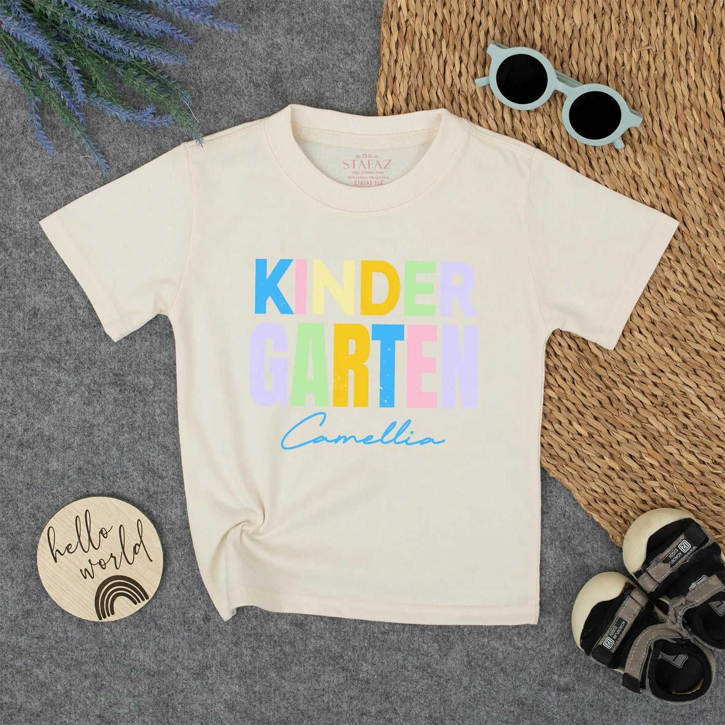 Personalized Kindergarten Shirt for Girls Custom Name Back to School Rainbow Pastel Tee Cute First Day Preschool Outfit Cheerful Design