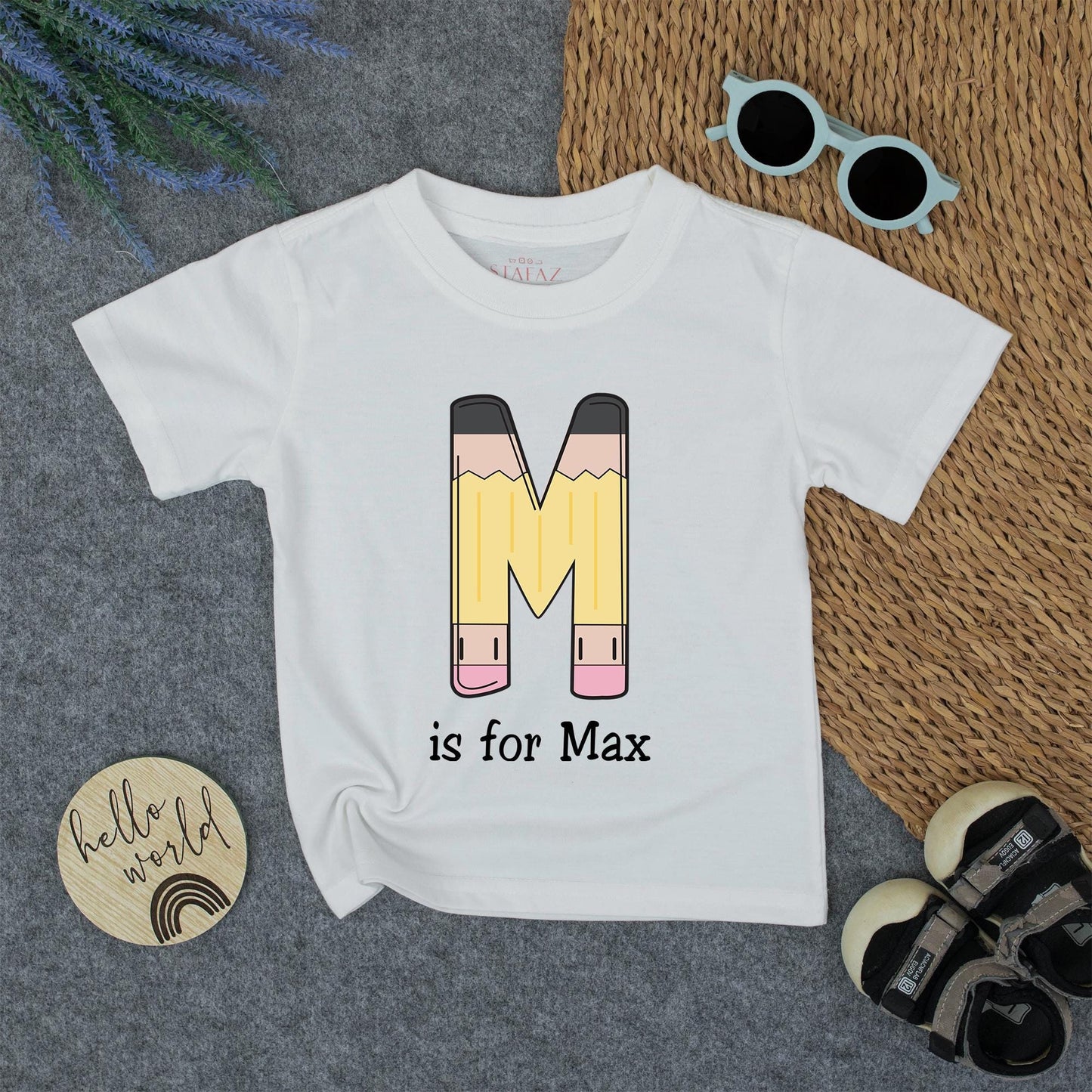 Pencil 'M' is for Max Kid Shirt First Day of School Outfit Toddler Custom Name Tee Back to School Boy