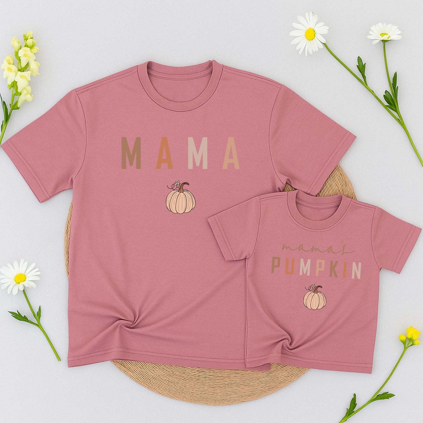 Mama & Mama's Pumpkin Matching Fall Shirts Set - Cute Mommy and Me Thanksgiving Outfit, Autumn T-Shirts for Mom, Baby & Kids - Perfect Fall Gift