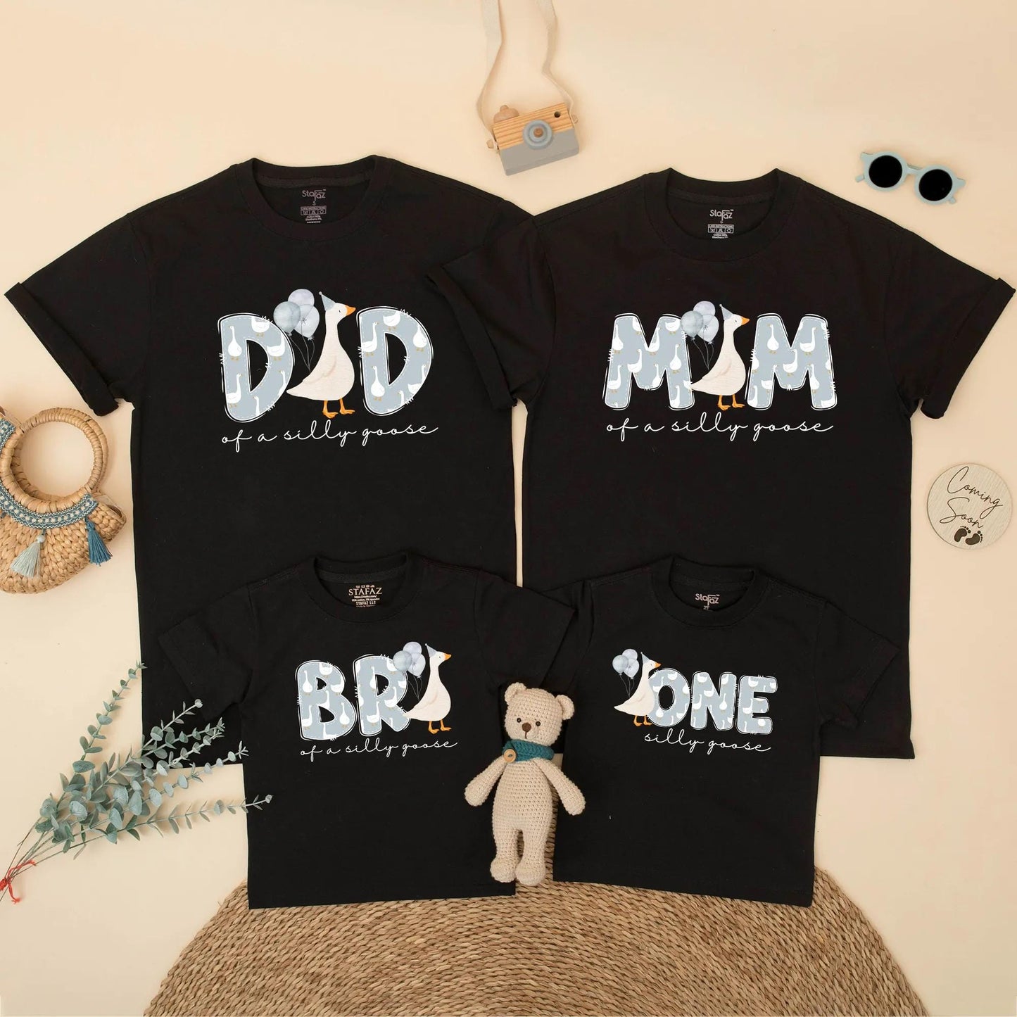 Silly Goose First Birthday Matching Family Shirts Adorable Goose with Balloons Outfit 1st Birthday Boy Baby Celebration