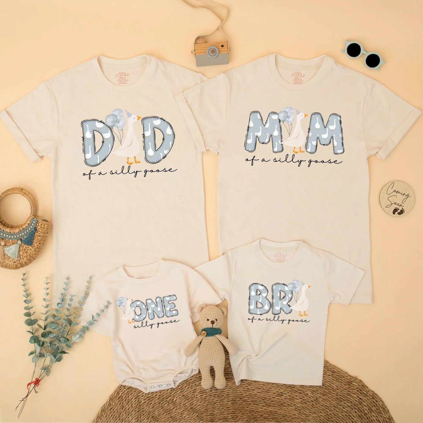 Silly Goose First Birthday Matching Family Shirts Adorable Goose with Balloons Outfit 1st Birthday Boy Baby Celebration