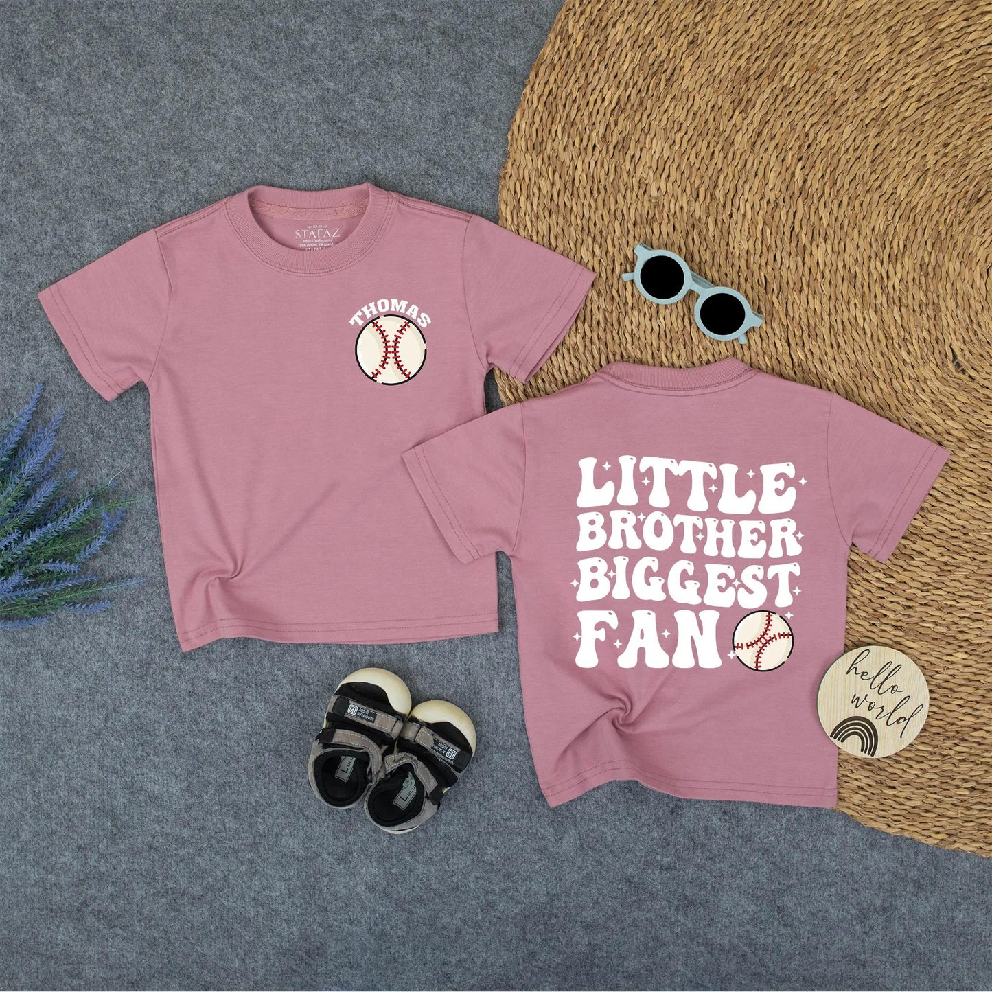 Custom Thomas Baseball Shirt for Little Brother - Biggest Fan Toddler Tee, Personalized Game Day Outfit, Sporty Kids T-Shirt with Red Stitching